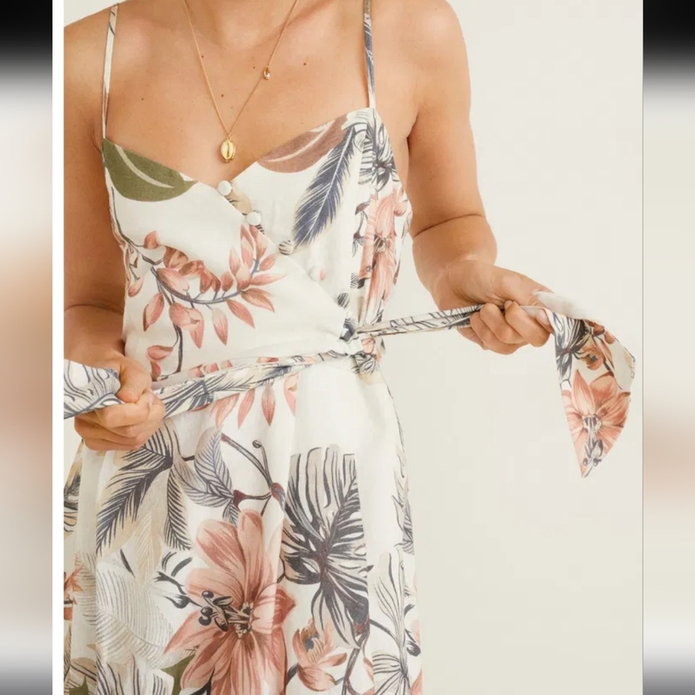 Linen Midi Dress Floral Medium